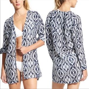 Athleta Ikat Button Down Kaftan Tunic  Swim Cover Up Shirt